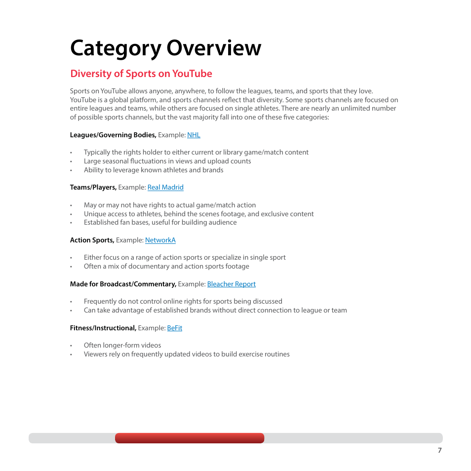 Category overview, Diversity of sports on youtube | Google YouTube Creator Playbook Guide Sports User Manual | Page 7 / 39