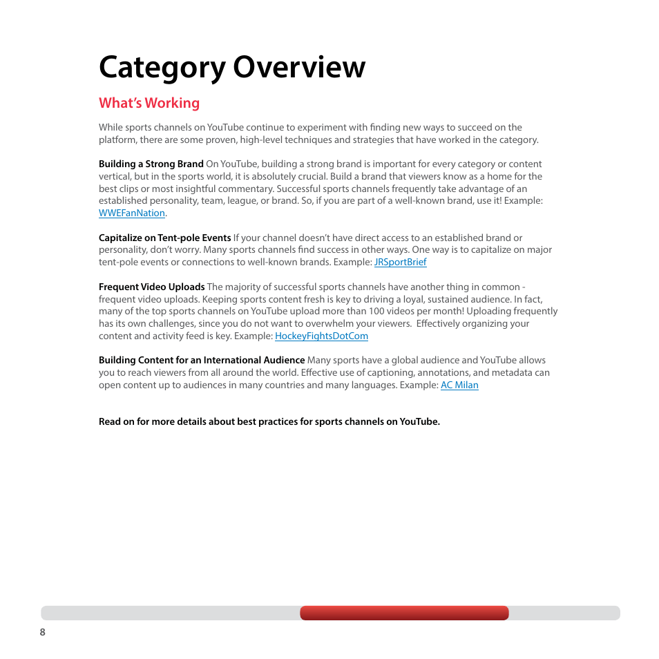 Category overview, What’s working | Google YouTube Creator Playbook Guide Sports User Manual | Page 8 / 39