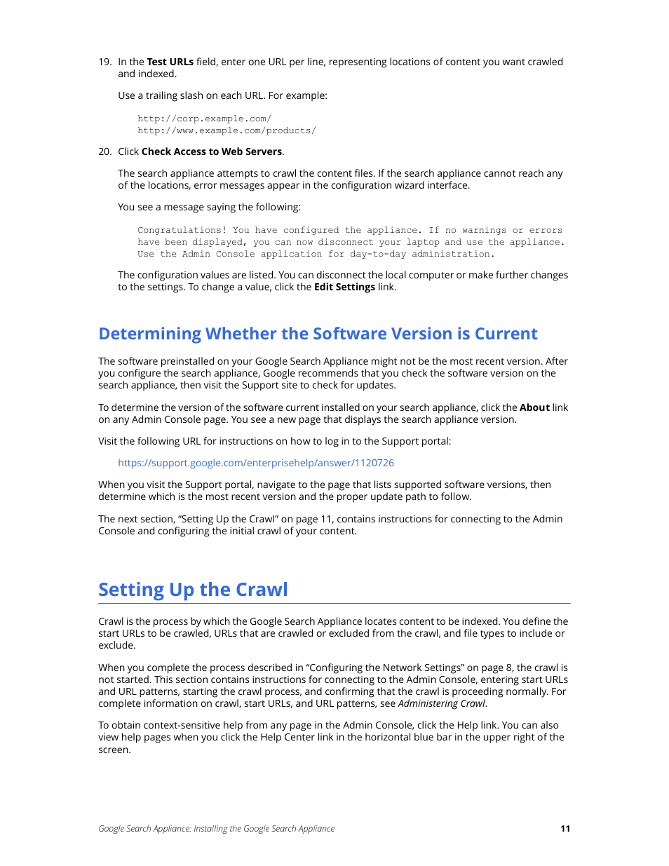 Setting up the crawl | Google Search Appliance Installing the Google Search Appliance User Manual | Page 11 / 23
