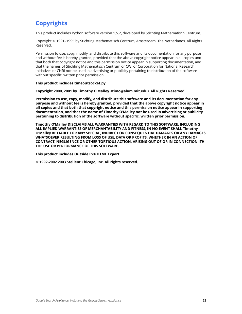Copyrights | Google Search Appliance Installing the Google Search Appliance User Manual | Page 23 / 23