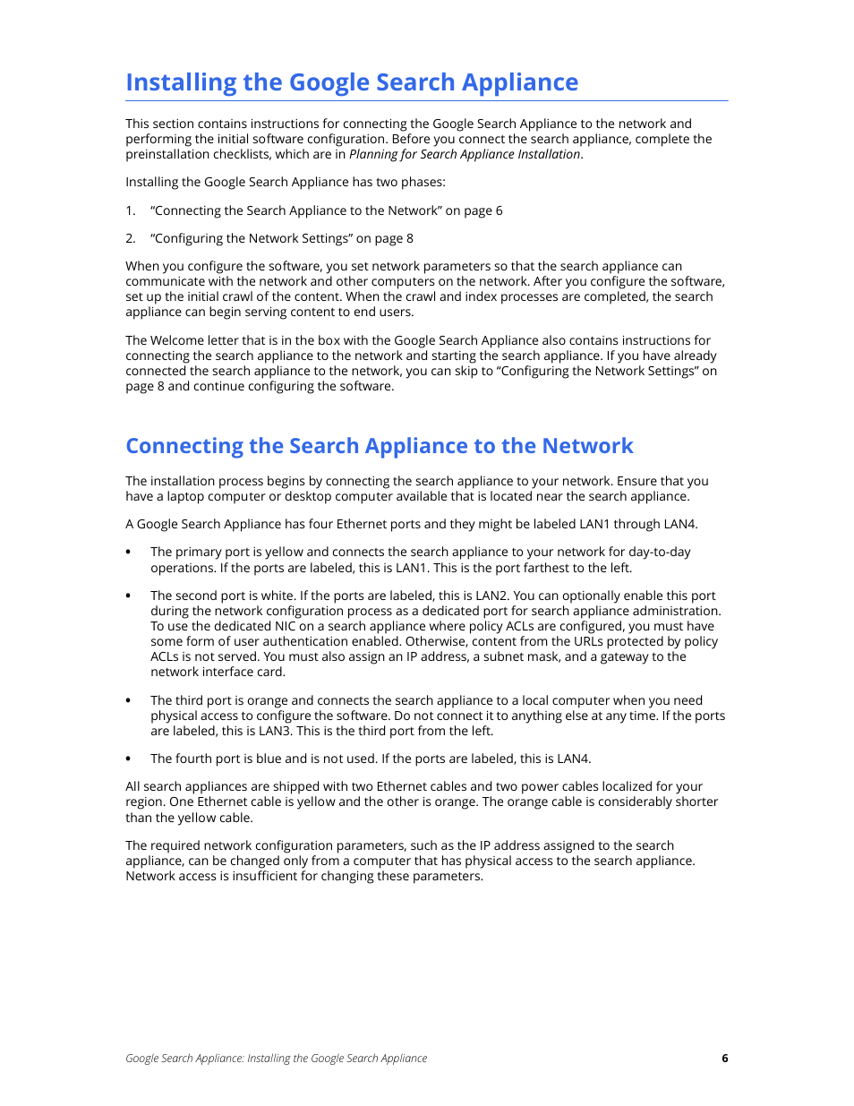 Installing the google search appliance, Connecting the search appliance to the network | Google Search Appliance Installing the Google Search Appliance User Manual | Page 6 / 23