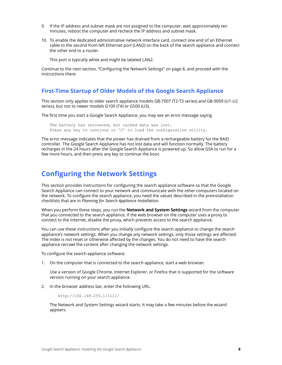 Configuring the network settings | Google Search Appliance Installing the Google Search Appliance User Manual | Page 8 / 23