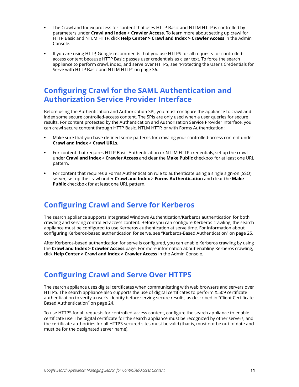 Configuring crawl and serve for kerberos, Configuring crawl and serve over https, Provider interface | Google Search Appliance Managing Search for Controlled-Access Content User Manual | Page 11 / 85