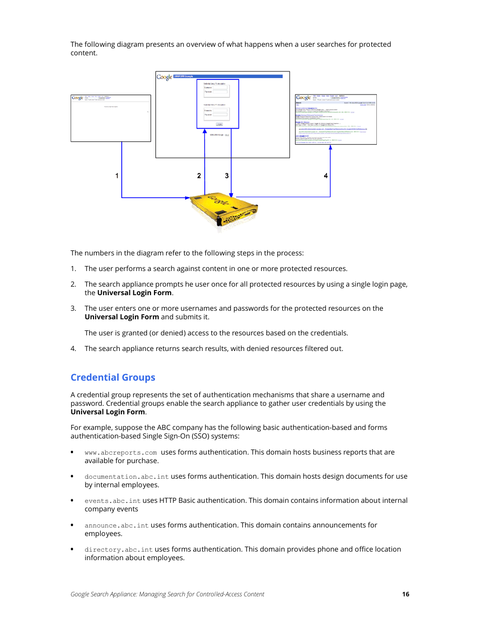 Credential groups | Google Search Appliance Managing Search for Controlled-Access Content User Manual | Page 16 / 85