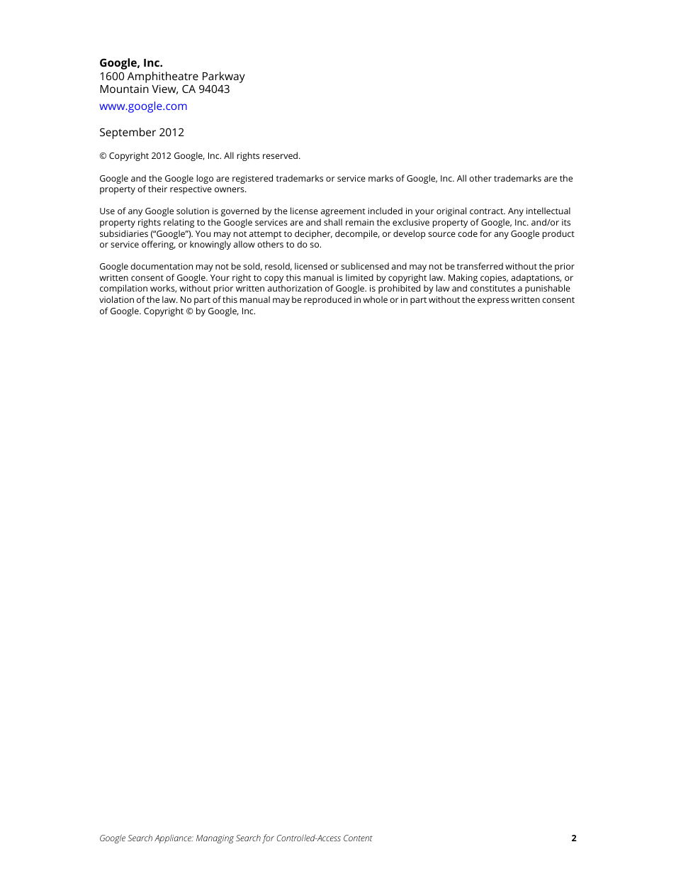 Google Search Appliance Managing Search for Controlled-Access Content User Manual | Page 2 / 85