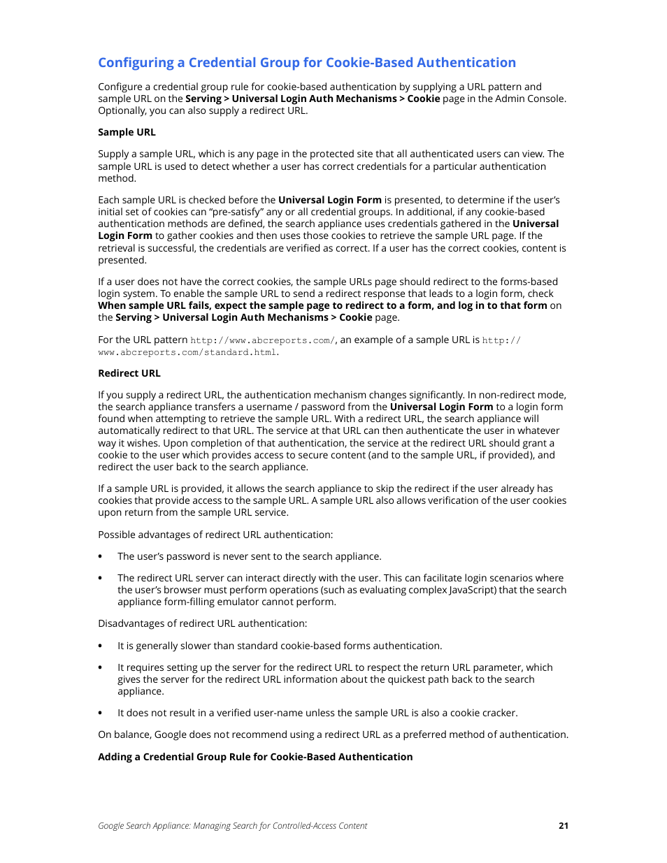 Google Search Appliance Managing Search for Controlled-Access Content User Manual | Page 21 / 85