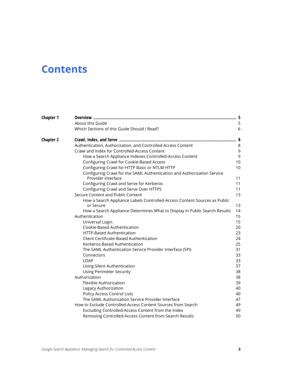 Google Search Appliance Managing Search for Controlled-Access Content User Manual | Page 3 / 85