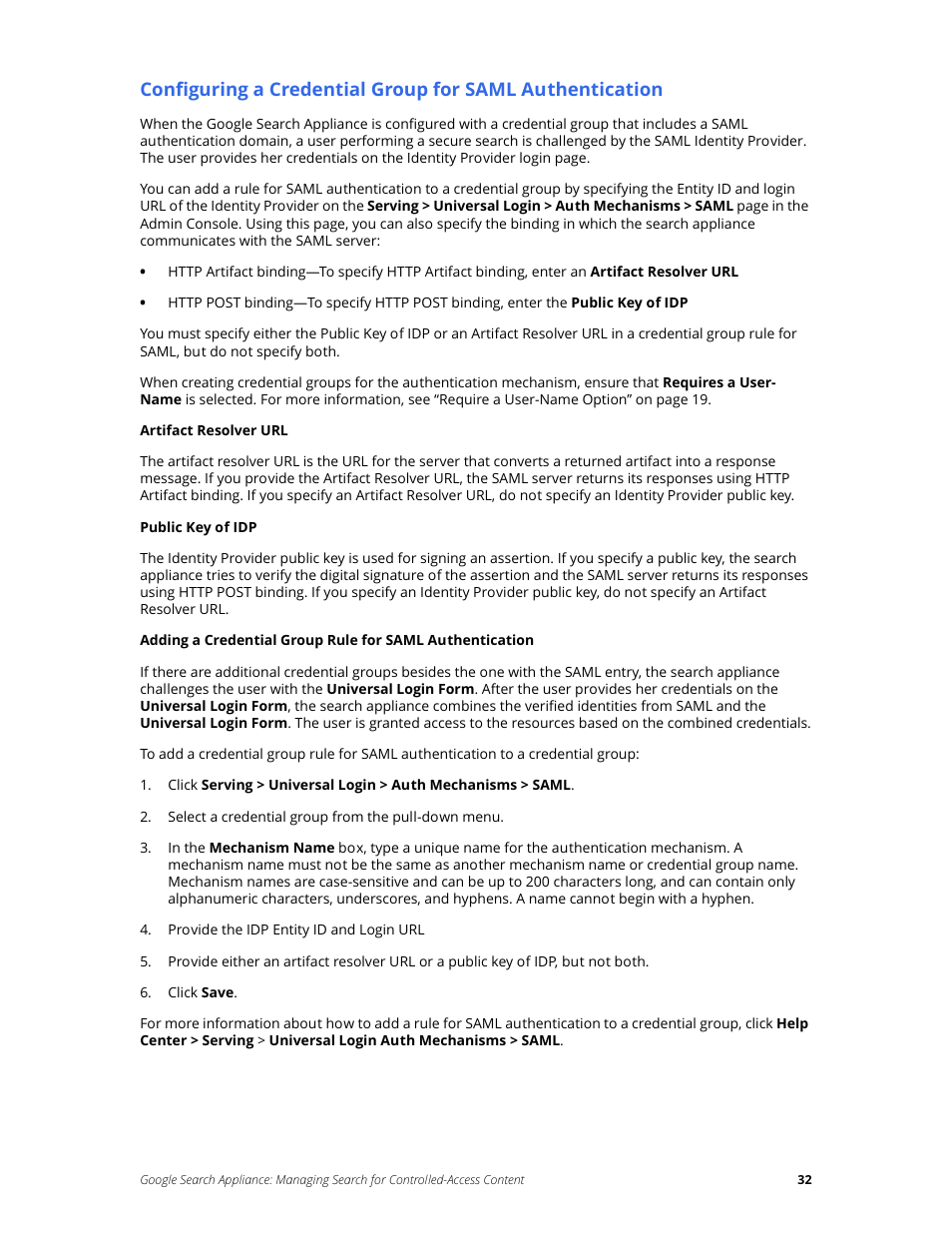 Google Search Appliance Managing Search for Controlled-Access Content User Manual | Page 32 / 85