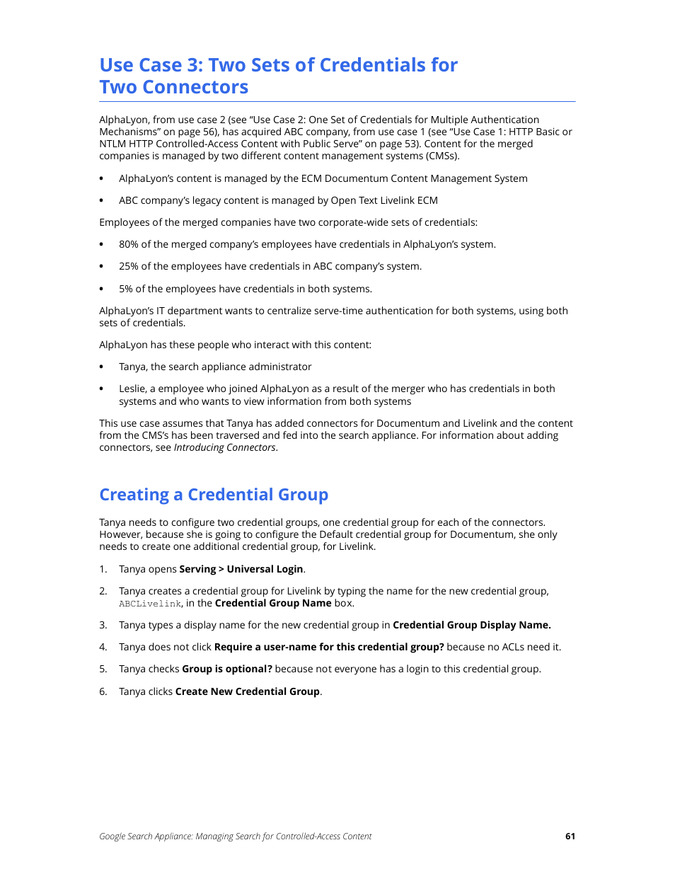 Creating a credential group | Google Search Appliance Managing Search for Controlled-Access Content User Manual | Page 61 / 85