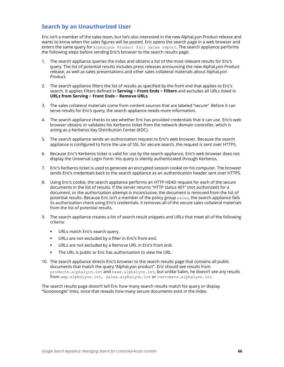 Search by an unauthorized user | Google Search Appliance Managing Search for Controlled-Access Content User Manual | Page 66 / 85