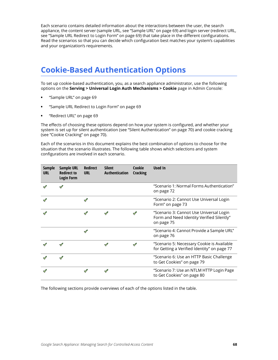 Cookie-based authentication options | Google Search Appliance Managing Search for Controlled-Access Content User Manual | Page 68 / 85