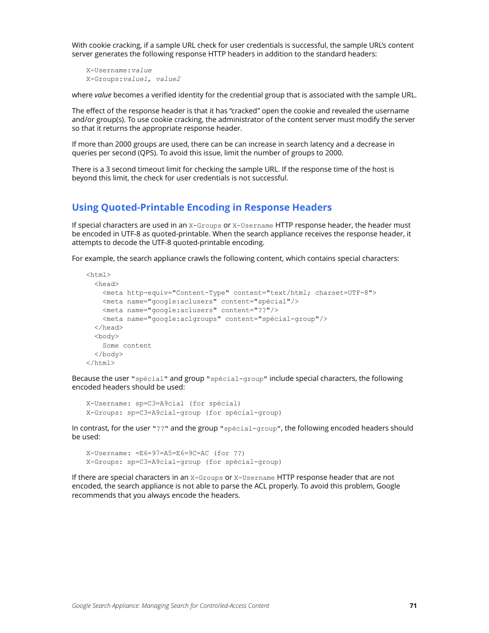 Google Search Appliance Managing Search for Controlled-Access Content User Manual | Page 71 / 85