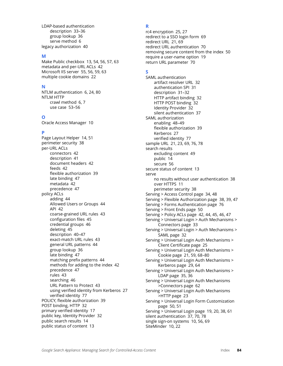 Google Search Appliance Managing Search for Controlled-Access Content User Manual | Page 84 / 85