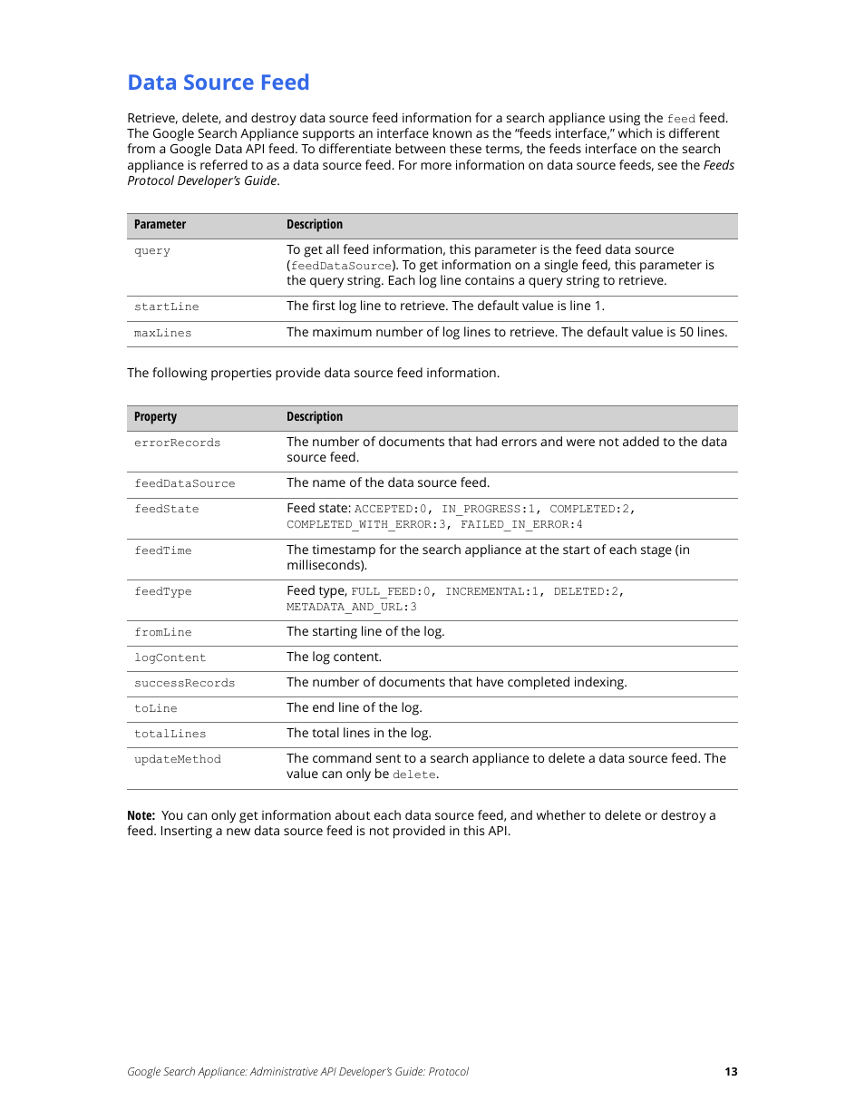 Data source feed | Google Search Appliance Administrative API Developers Guide: Protocol User Manual | Page 13 / 77