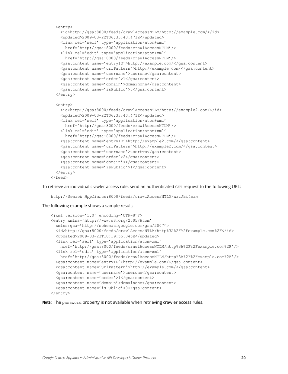 Google Search Appliance Administrative API Developers Guide: Protocol User Manual | Page 20 / 77