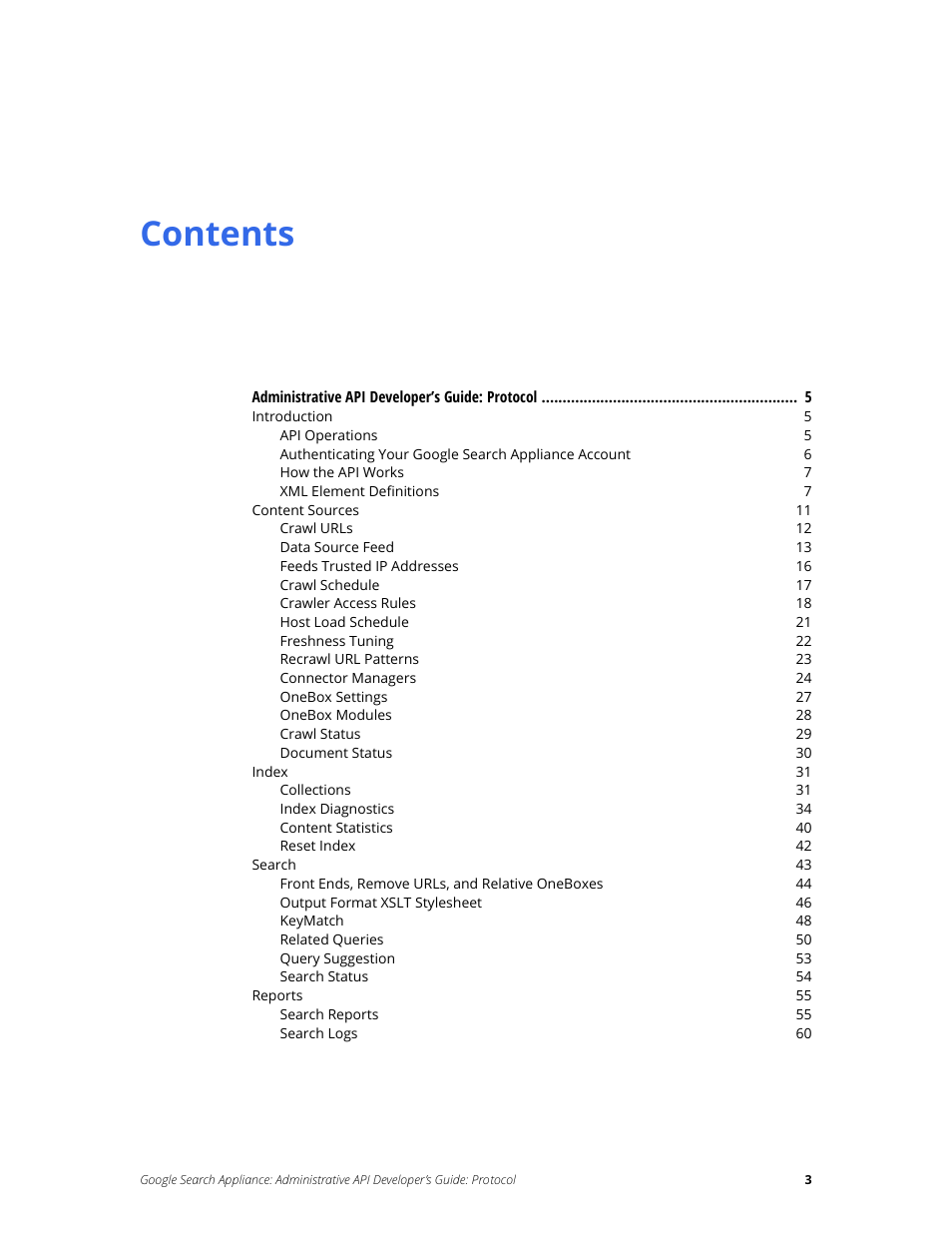 Google Search Appliance Administrative API Developers Guide: Protocol User Manual | Page 3 / 77