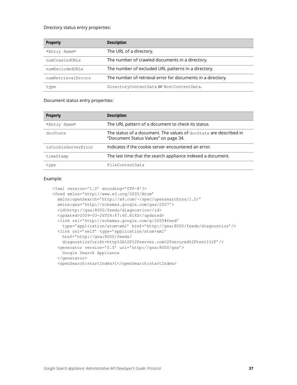 Google Search Appliance Administrative API Developers Guide: Protocol User Manual | Page 37 / 77