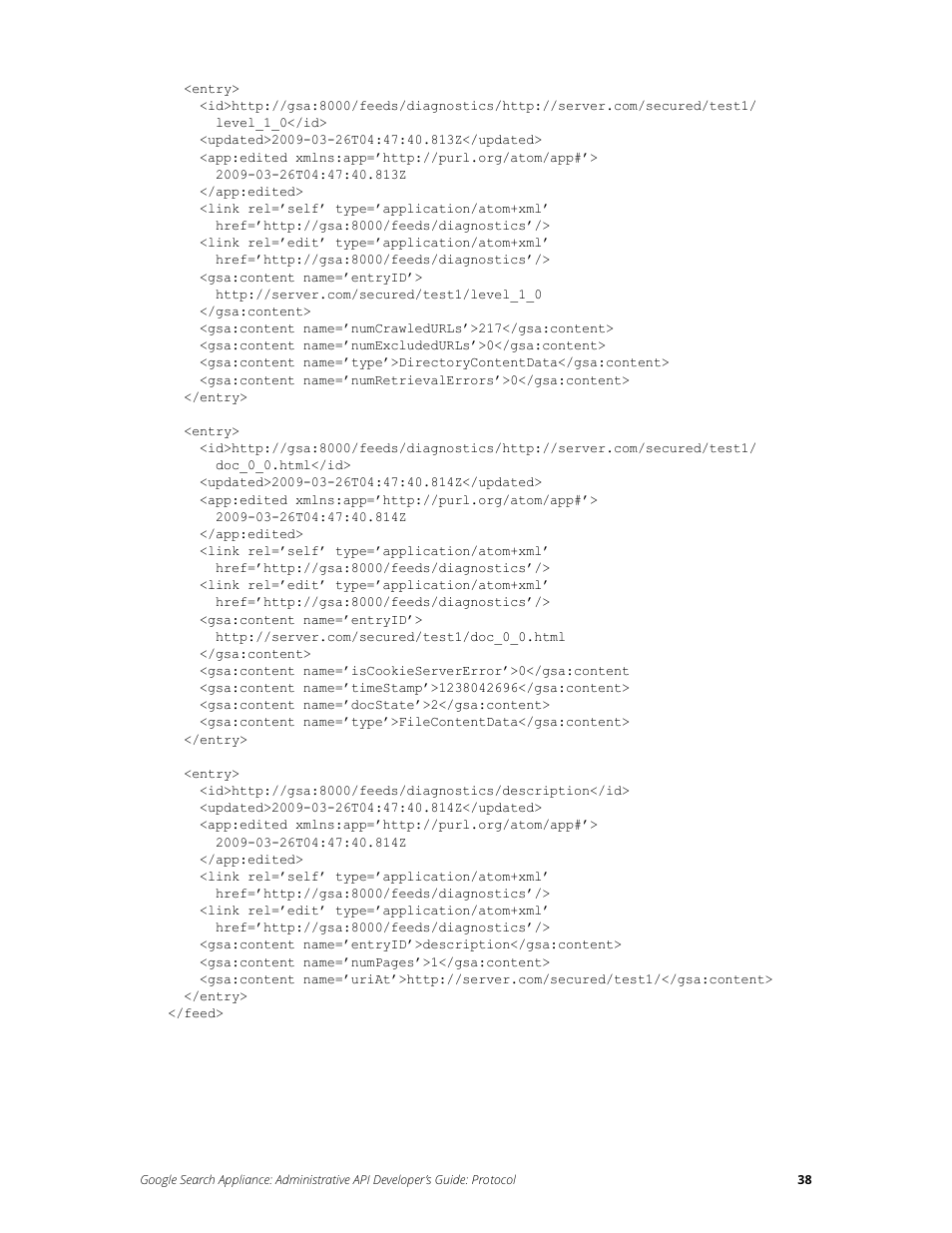 Google Search Appliance Administrative API Developers Guide: Protocol User Manual | Page 38 / 77