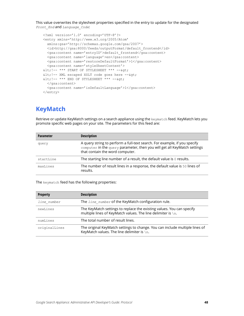 Keymatch | Google Search Appliance Administrative API Developers Guide: Protocol User Manual | Page 48 / 77