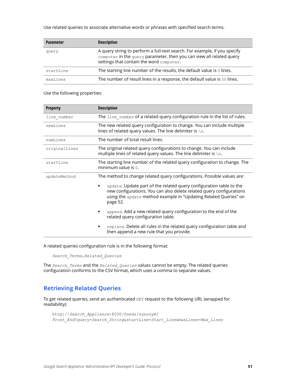 Retrieving related queries | Google Search Appliance Administrative API Developers Guide: Protocol User Manual | Page 51 / 77