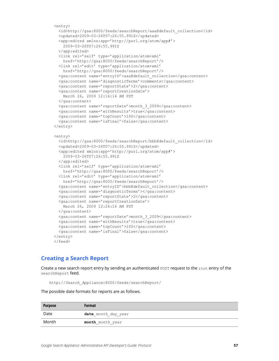 Creating a search report | Google Search Appliance Administrative API Developers Guide: Protocol User Manual | Page 57 / 77