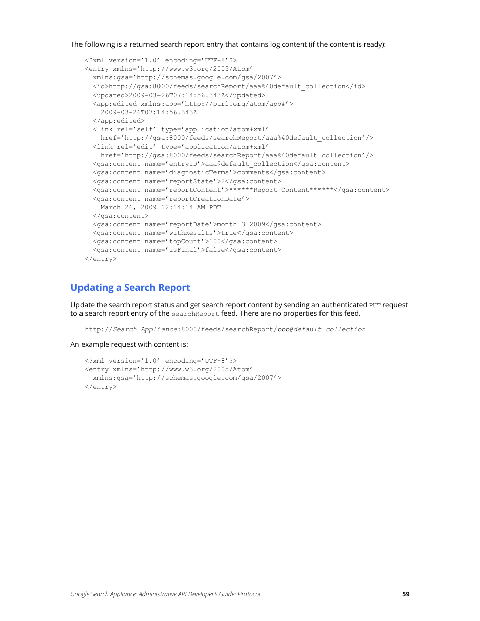 Updating a search report | Google Search Appliance Administrative API Developers Guide: Protocol User Manual | Page 59 / 77