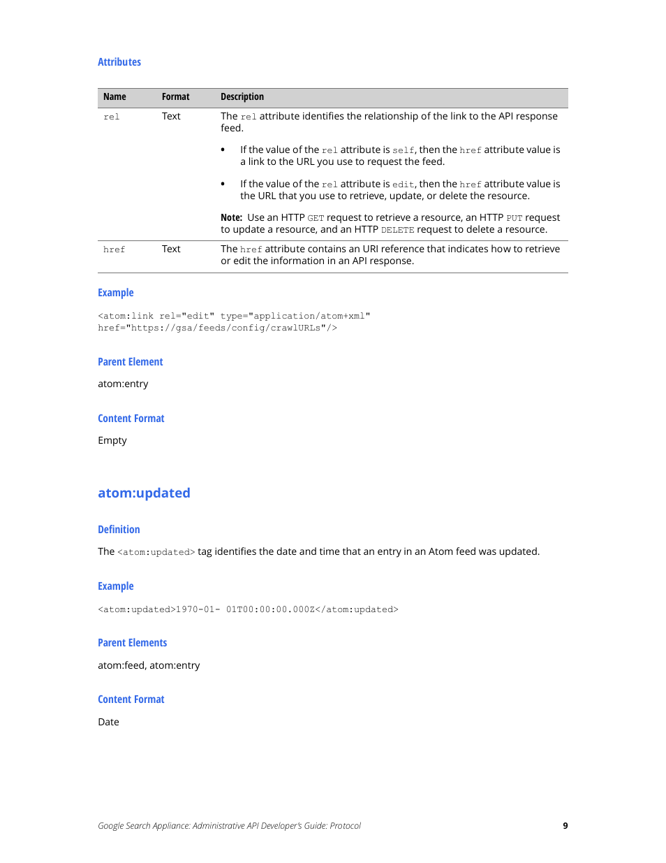 Atom:updated | Google Search Appliance Administrative API Developers Guide: Protocol User Manual | Page 9 / 77