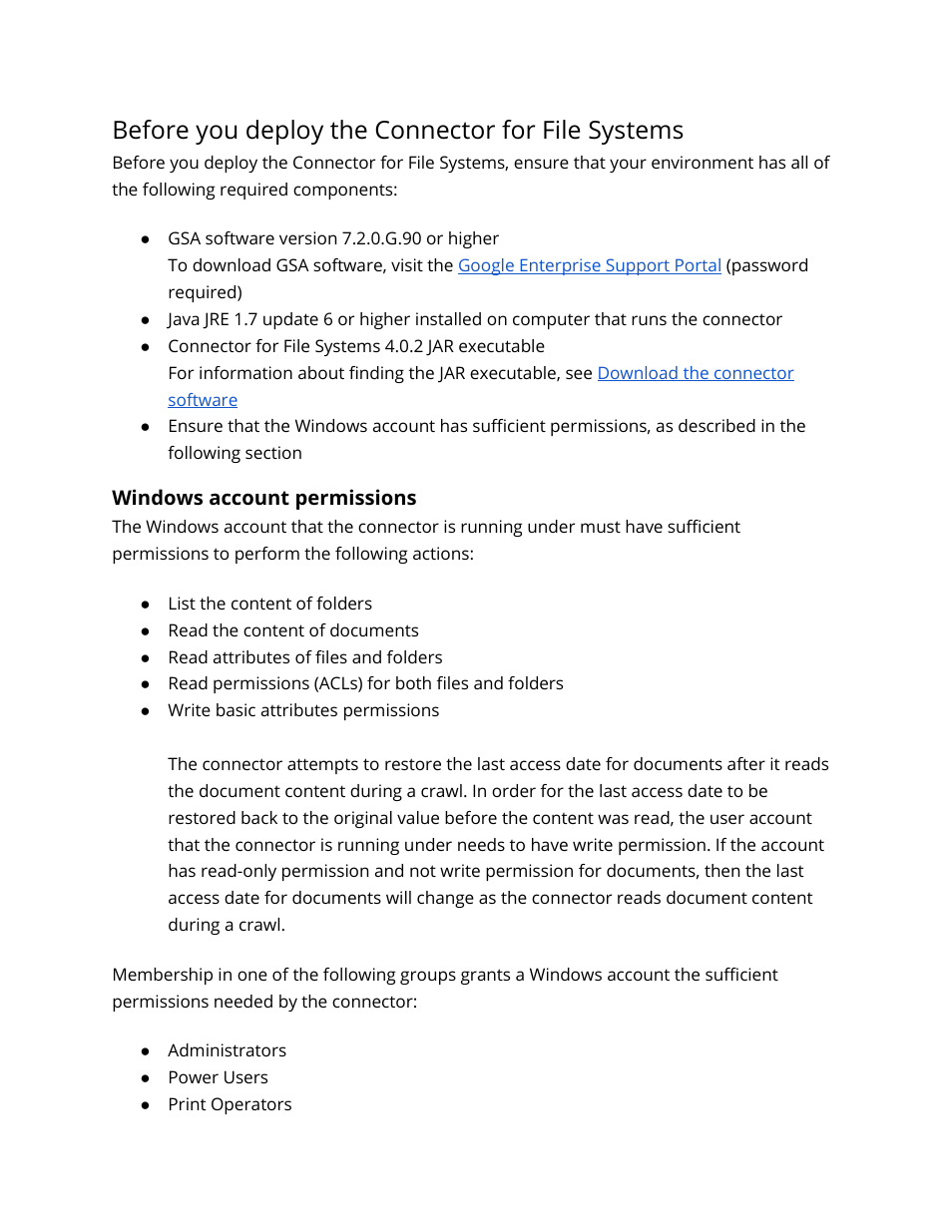 Before you deploy the connector for file systems, Windows account permissions | Google Search Appliance Connectors Deploying the Connector for File Systems User Manual | Page 6 / 13