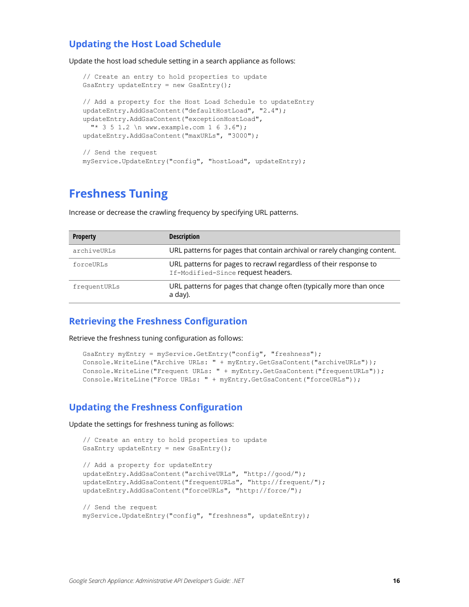 Freshness tuning | Google Search Appliance Administrative API Developers Guide: .NET User Manual | Page 16 / 55