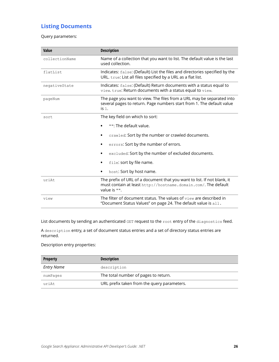 Listing documents | Google Search Appliance Administrative API Developers Guide: .NET User Manual | Page 26 / 55