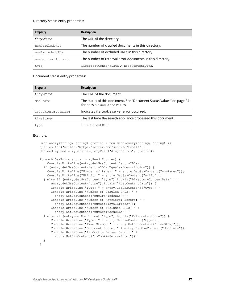 Google Search Appliance Administrative API Developers Guide: .NET User Manual | Page 27 / 55