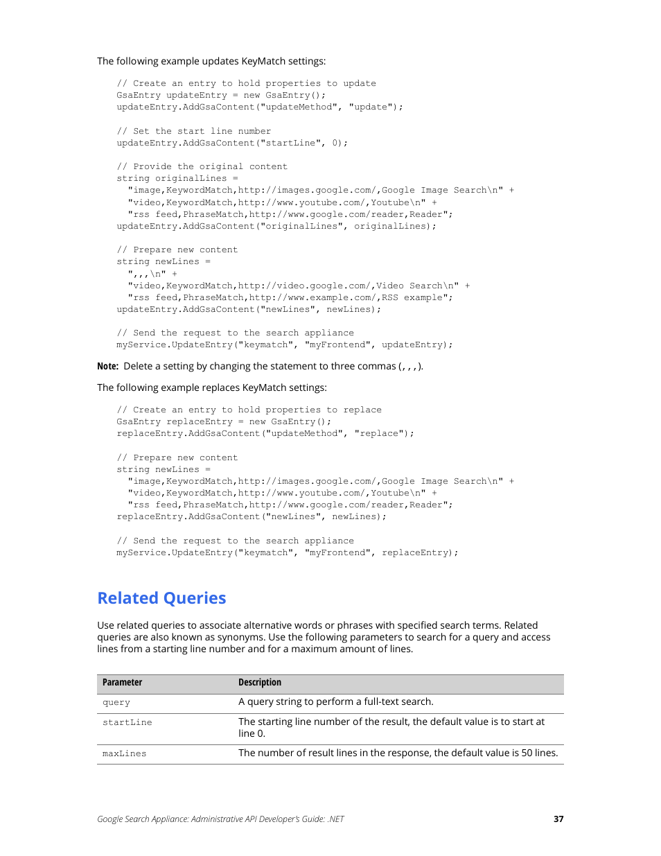 Related queries | Google Search Appliance Administrative API Developers Guide: .NET User Manual | Page 37 / 55