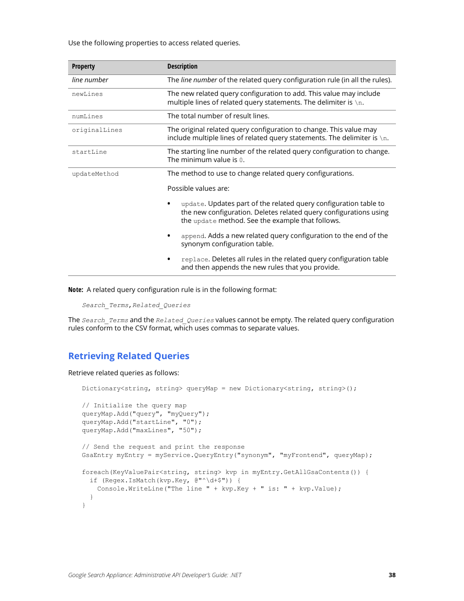 Retrieving related queries | Google Search Appliance Administrative API Developers Guide: .NET User Manual | Page 38 / 55