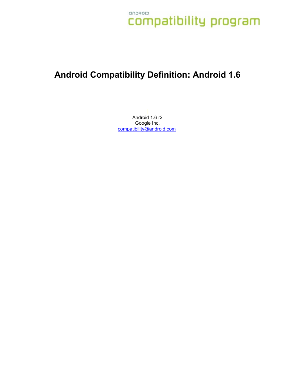 Google Android Compatibility Definition: Android 1.6 User Manual | 31 pages