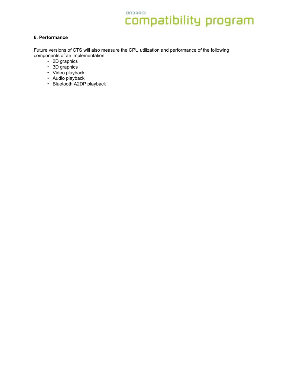 Performance | Google Android Compatibility Definition: Android 1.6 User Manual | Page 31 / 31