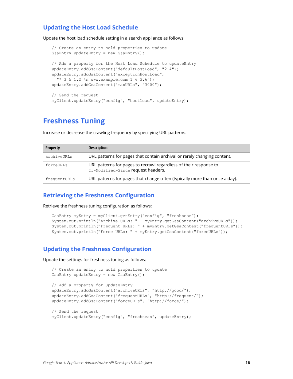 Freshness tuning | Google Search Appliance Administrative API Developers Guide: Java User Manual | Page 16 / 56