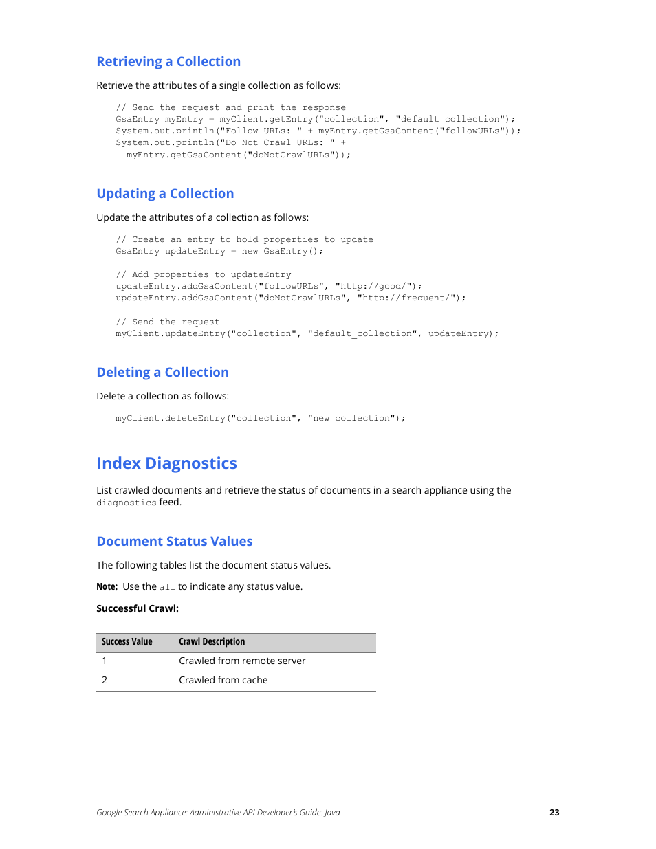 Index diagnostics | Google Search Appliance Administrative API Developers Guide: Java User Manual | Page 23 / 56