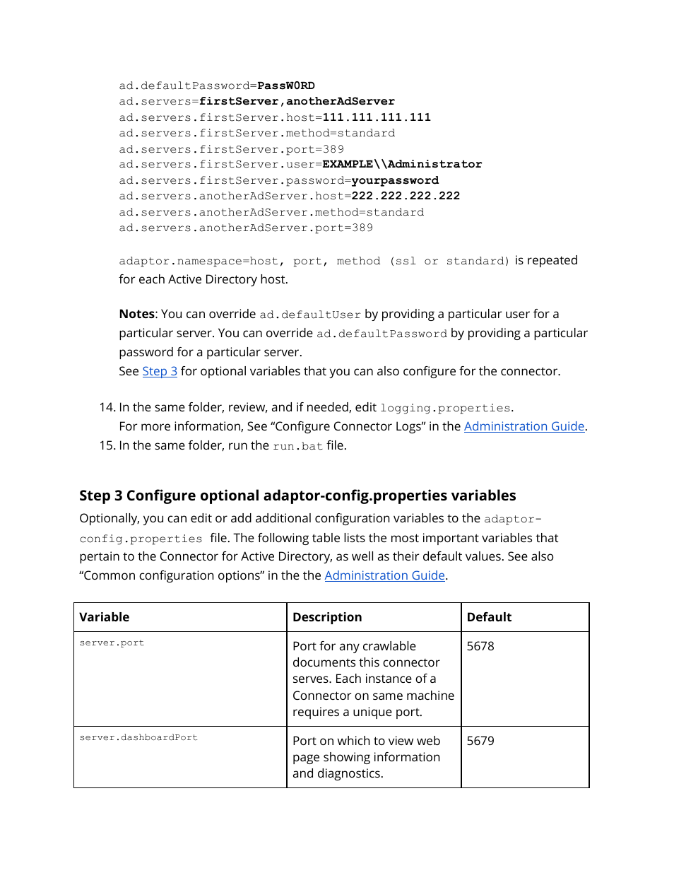 Configure adaptor-config.properties variables | Google Search Appliance Connectors Deploying the Connector for Active Directory User Manual | Page 11 / 15