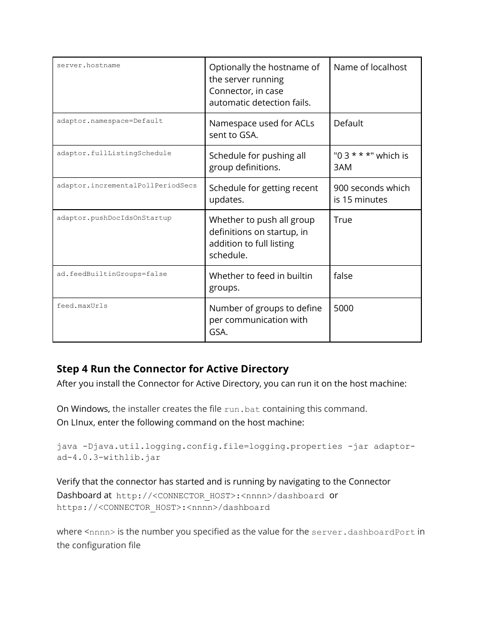 Step 4 run the connector for active directory, Run the connector for active directory | Google Search Appliance Connectors Deploying the Connector for Active Directory User Manual | Page 12 / 15