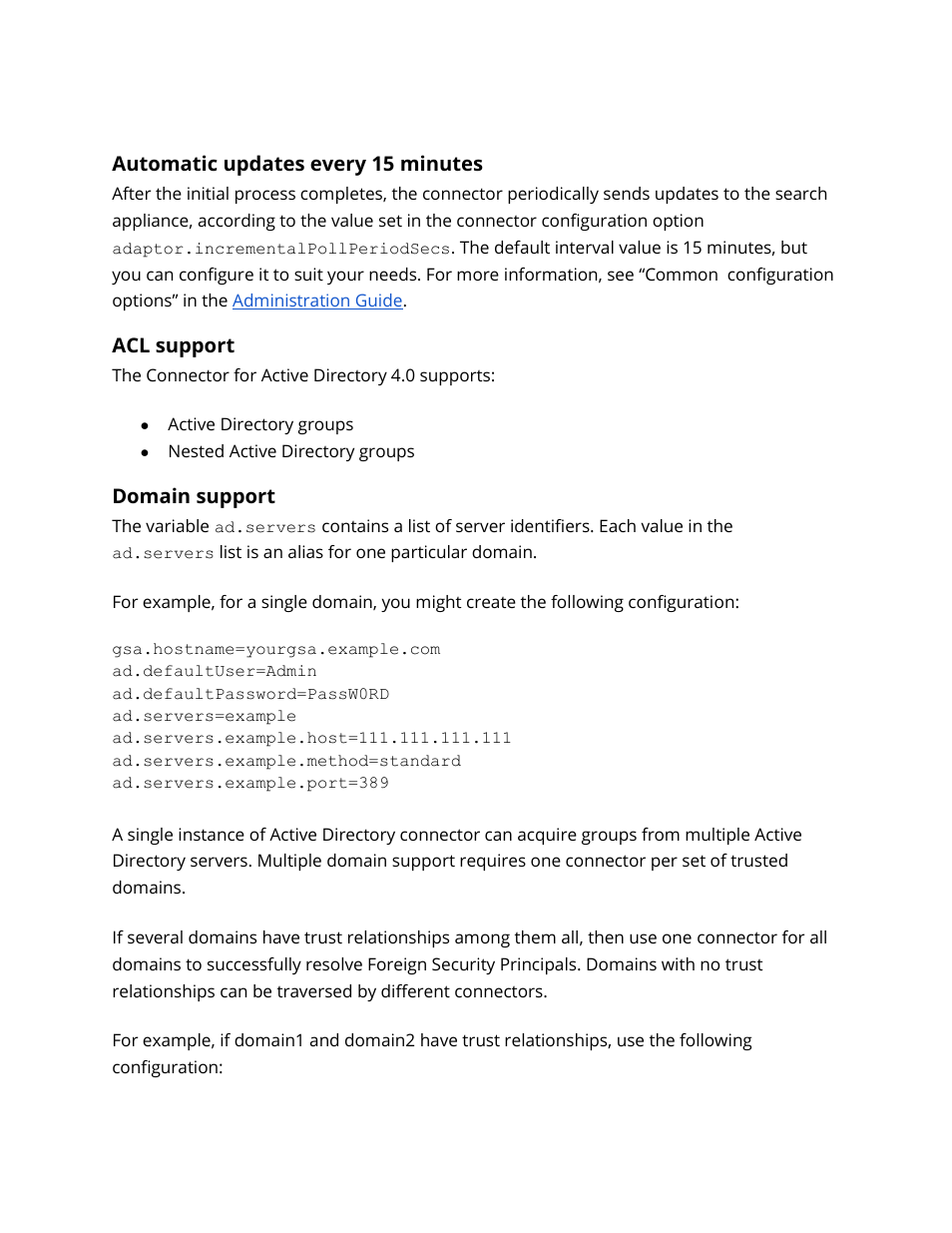 Automatic updates every 15 minutes, Acl support, Domain support | Google Search Appliance Connectors Deploying the Connector for Active Directory User Manual | Page 5 / 15