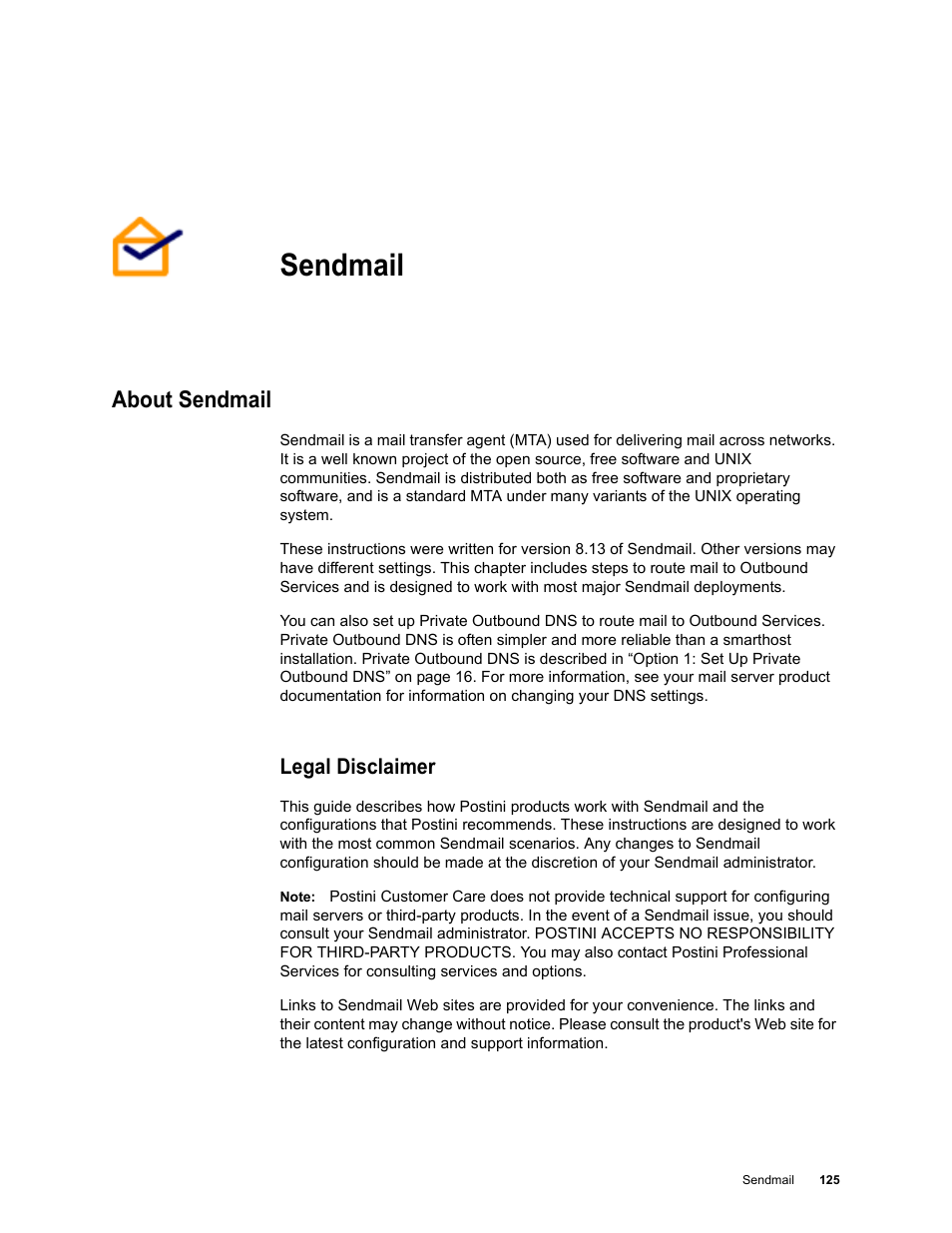 Sendmail, About sendmail, Legal disclaimer | Chapter 13: sendmail | Google Outbound Services Configuration Guide User Manual | Page 116 / 128