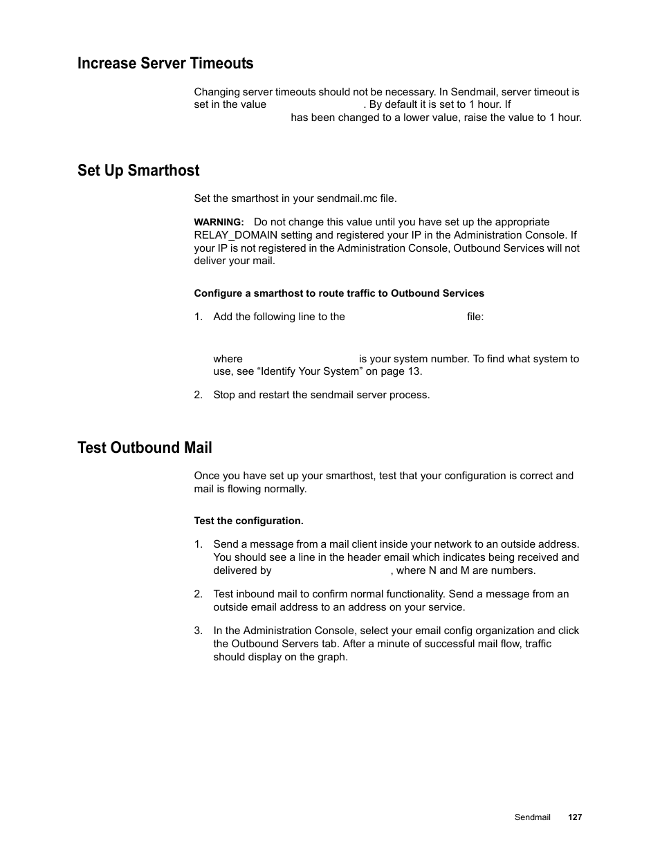 Increase server timeouts, Set up smarthost, Test outbound mail | Google Outbound Services Configuration Guide User Manual | Page 118 / 128