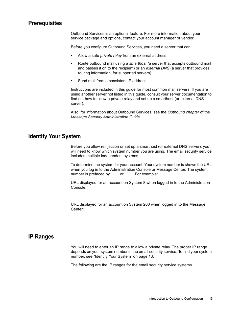 Prerequisites, Identify your system, Ip ranges | Google Outbound Services Configuration Guide User Manual | Page 12 / 128