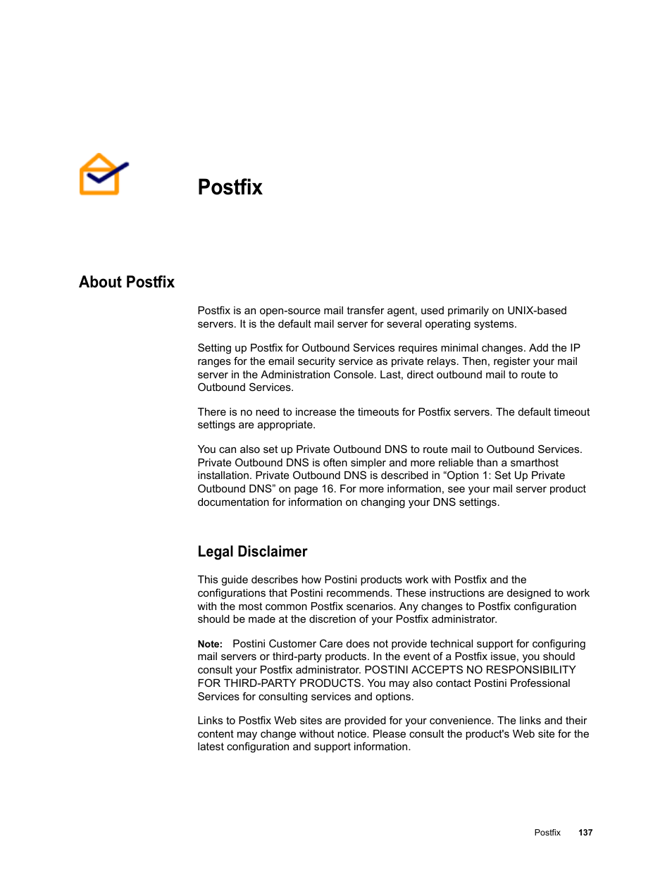 Postfix, About postfix, Legal disclaimer | Chapter 16: postfix | Google Outbound Services Configuration Guide User Manual | Page 126 / 128