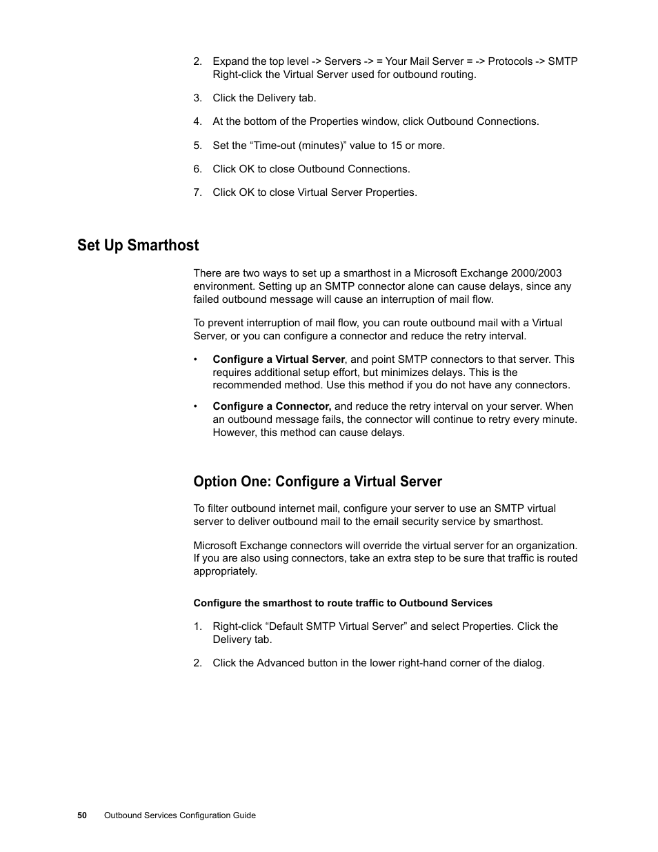 Set up smarthost, Option one: configure a virtual server | Google Outbound Services Configuration Guide User Manual | Page 47 / 128