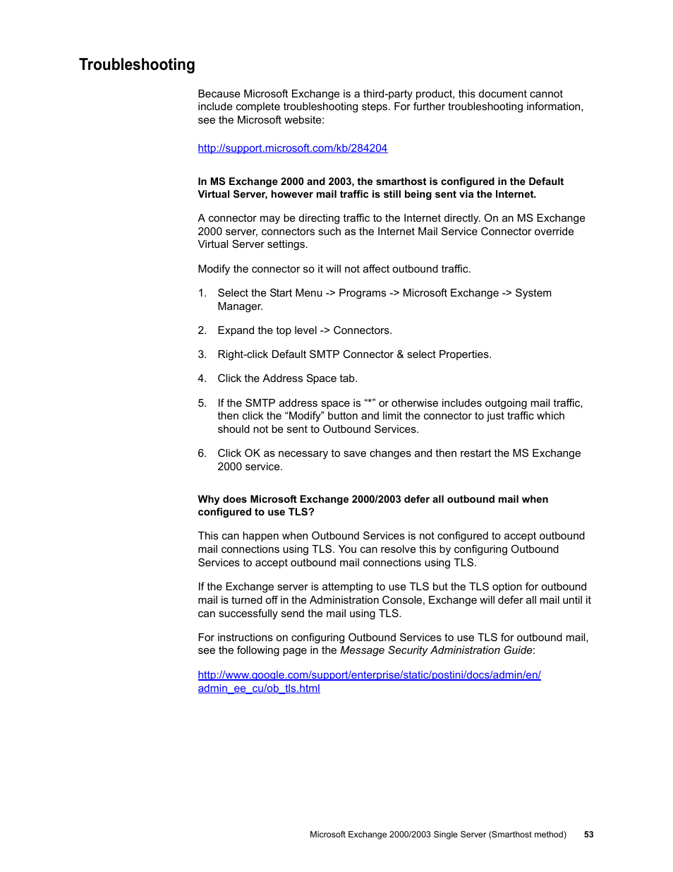 Troubleshooting | Google Outbound Services Configuration Guide User Manual | Page 50 / 128