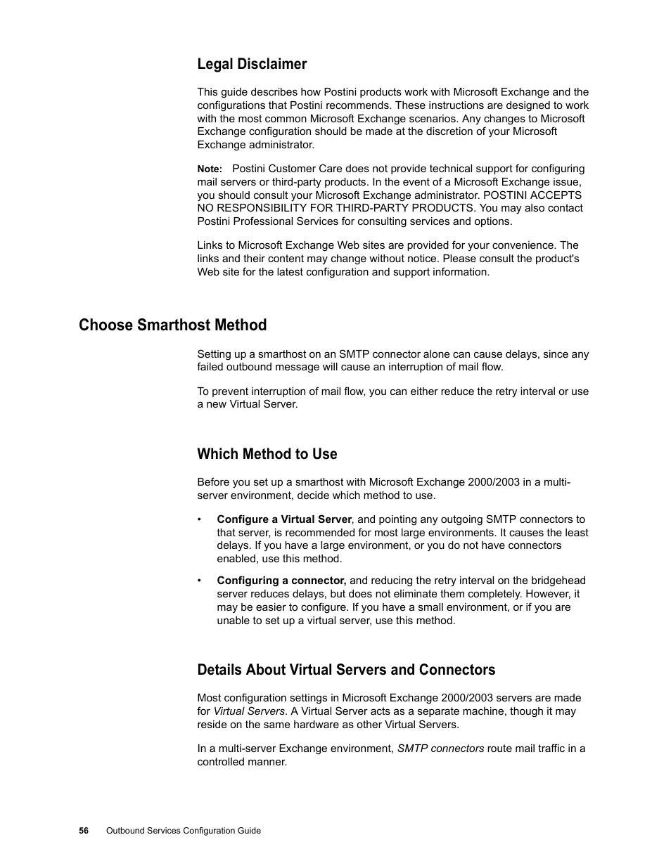 Legal disclaimer, Choose smarthost method, Which method to use | Details about virtual servers and connectors | Google Outbound Services Configuration Guide User Manual | Page 52 / 128