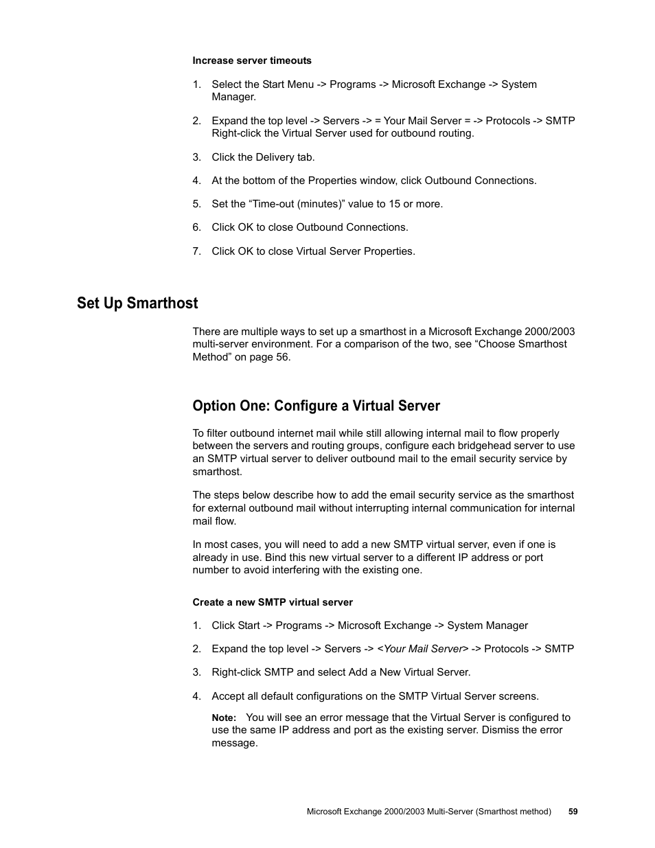 Set up smarthost, Option one: configure a virtual server | Google Outbound Services Configuration Guide User Manual | Page 55 / 128