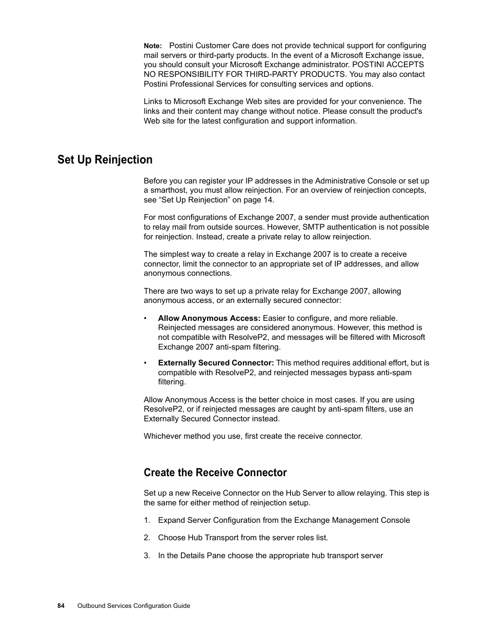 Set up reinjection, Create the receive connector | Google Outbound Services Configuration Guide User Manual | Page 79 / 128