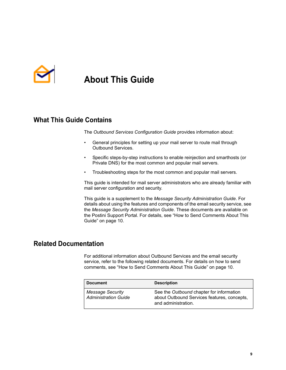 About this guide, What this guide contains, Related documentation | Google Outbound Services Configuration Guide User Manual | Page 8 / 128